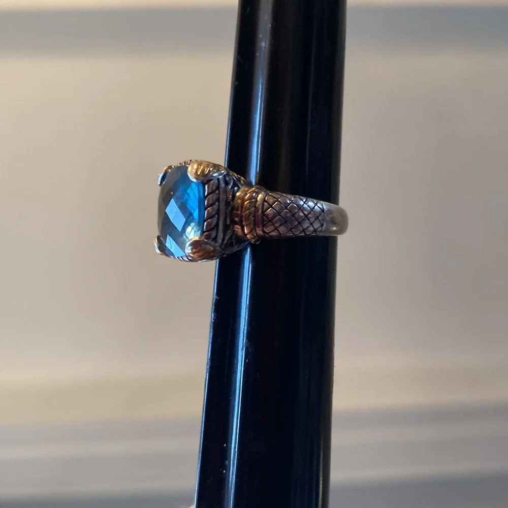 Effy brilliant Checkerboard faceted cushion cut blue topaz ring - Picture 4 of 7